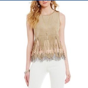 Fringe Top Tan & Pink. Sz XS